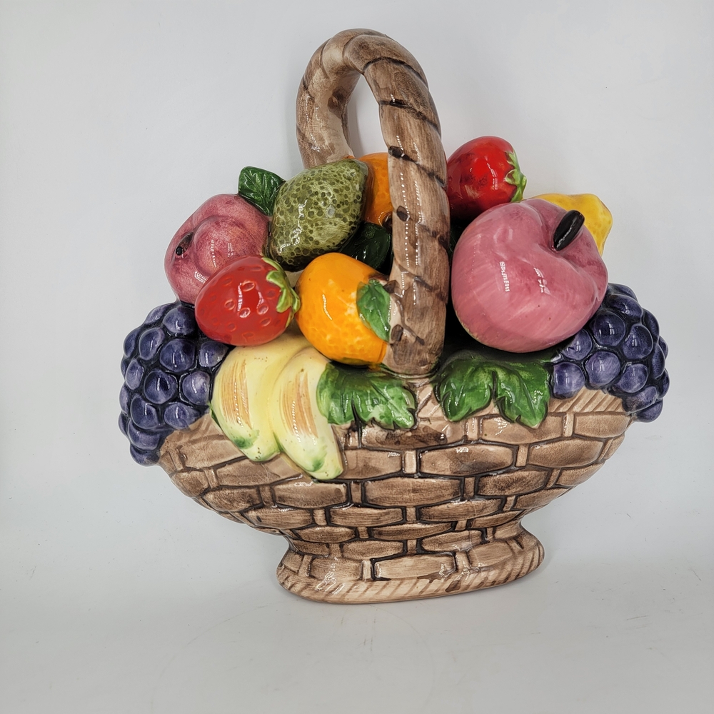 Vtg Empress‎ by Haruta Magolica Hand  Painted Fruit Basket Hanging Ceramic 10"